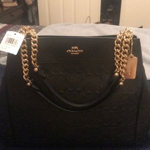 COACH Signature Lexy Chain Black Leather purse